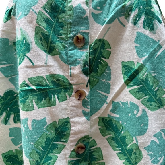 J. Crew Strapless Button Up Tank SZ Medium Floral Beach Summer Leaves Aloha - Picture 2 of 4